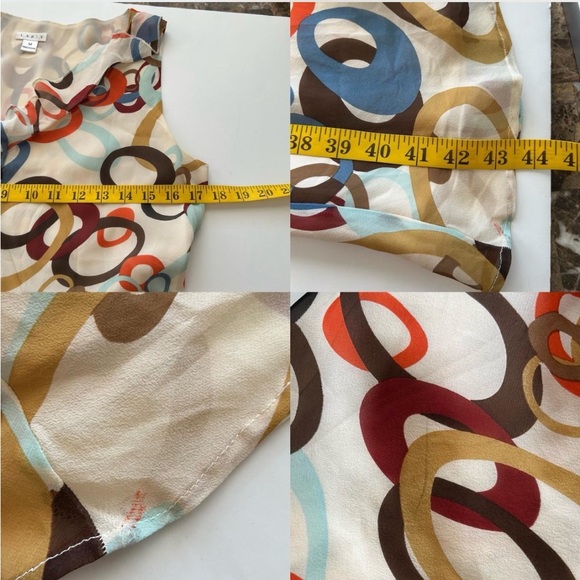 Vintage Y2K Lapis 100% Silk Geometric Print Dress Ruffle Neckline Retro Medium. - Picture 5 of 7